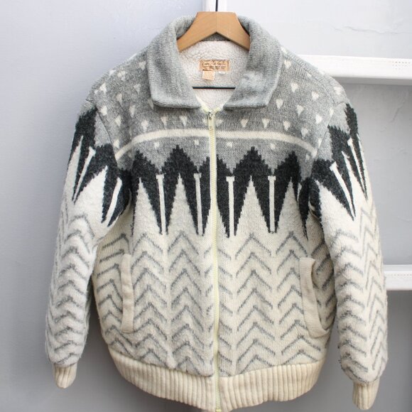 Carson Pirie Scott Vintage Wool Blend Knit Sherling Zip-Up Jacket Size Medium - Picture 1 of 4